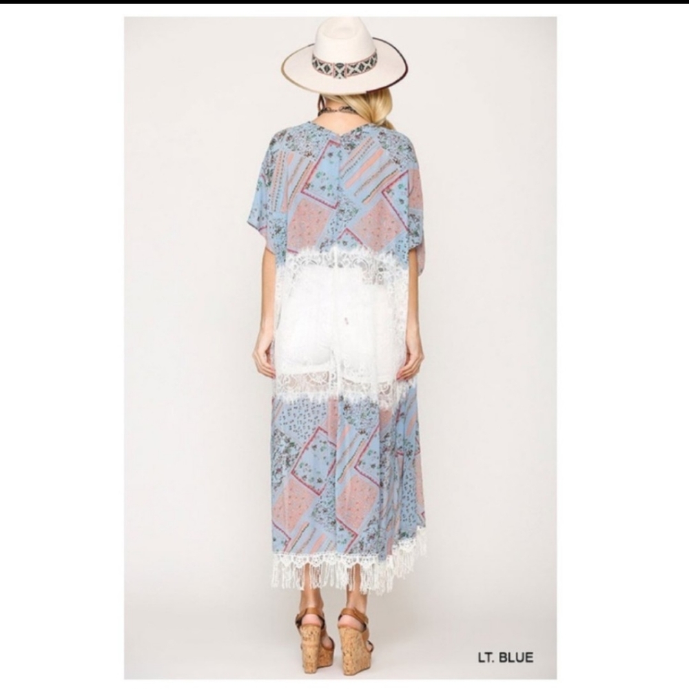 **SOLD**FLORAL LACE ACCENT MAXI  KIMONO - Picture 5 of 6